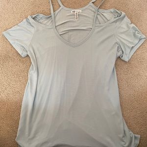 PINK light blue super soft shoulder cut out shirt